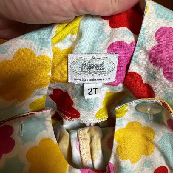Blessed Be The Name blue colorful floral ruffle pant overalls SIZE 2T - Picture 4 of 5